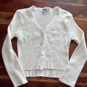 White Ribbed Button-Up Sweater